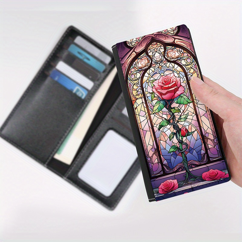 

1pc Rose Pattern Single-sided Full Printed Printed, Thin Women' 10 Card Slots Ultra-thin Credit Card Purse, No-closure, Do Not Wash