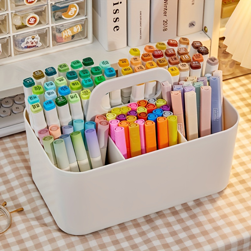 

5-compartment Plastic Storage Basket With Handle, Portable Office Desk Organizer For Pens, Pencils, Stationery, Mixed Color - Multipurpose Caddy For Travel Accessories