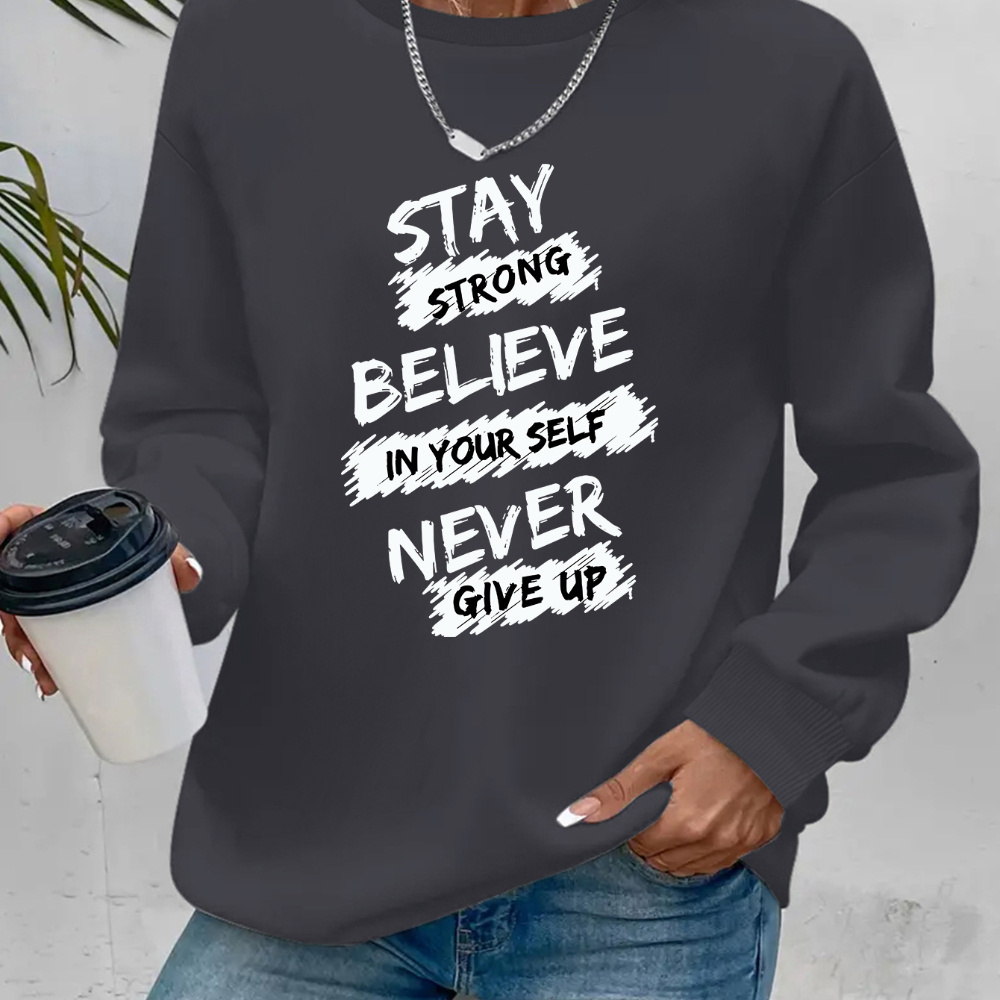 

1pc 's Pullover Sweatshirt " Give Up" Letter , , , Knitted , / Top