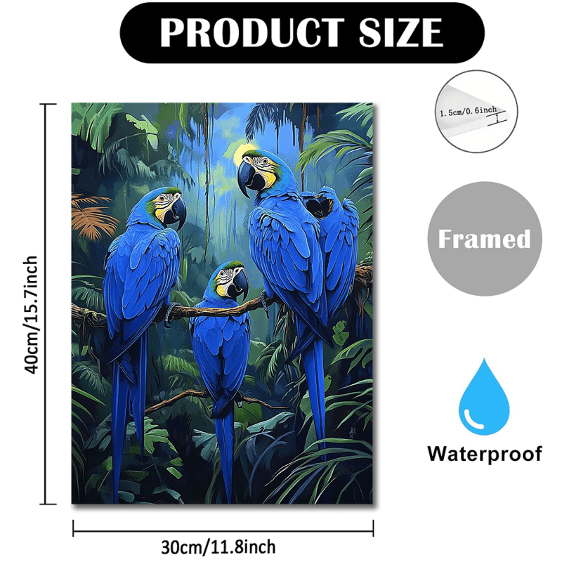 TEMU Art sur Toile Encadrée en Bois de Perroquets Ara Charmants dans 2D Plat - Décoration Murale , 30x40 cm, Cadre Enveloppant pour Salon, Bureau et