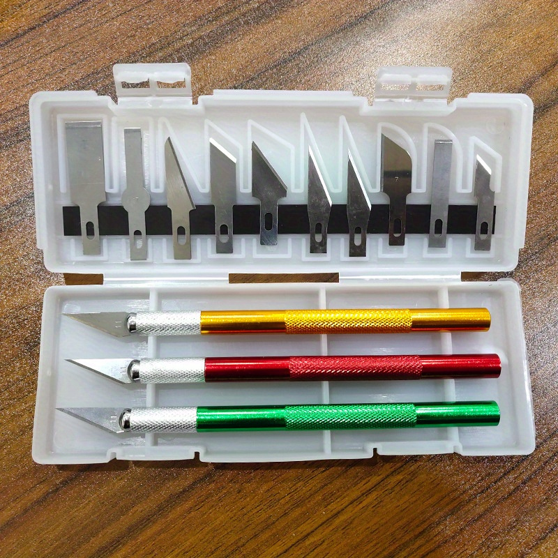 13피스 정밀 공예 칼 세트 - 고탄소 스테인리스 스틸 블레이드, 복잡한 종이 절단, 모델 제작 및 diy 프로젝트용 인체공학적 알루미늄 합금 손잡이 - 취미와 전문가에게 이상적