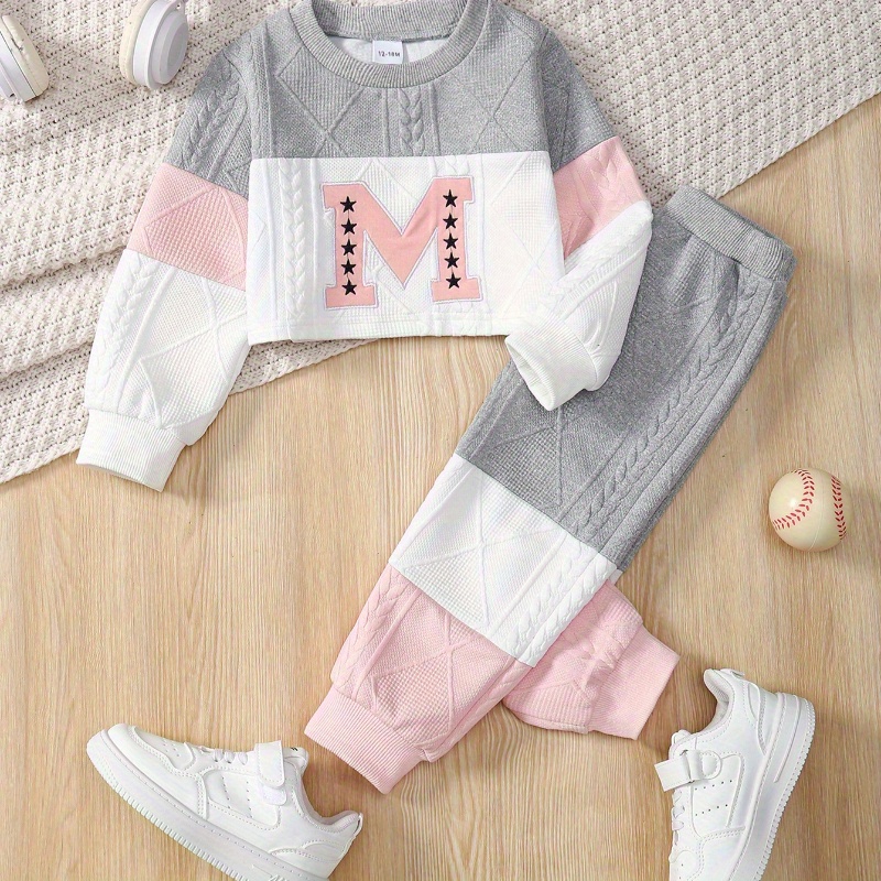 

Toddler 2pcs 's Outfit Set For Fall/ M Embroidered Long Sleeve Sweatshirt & Pants Set