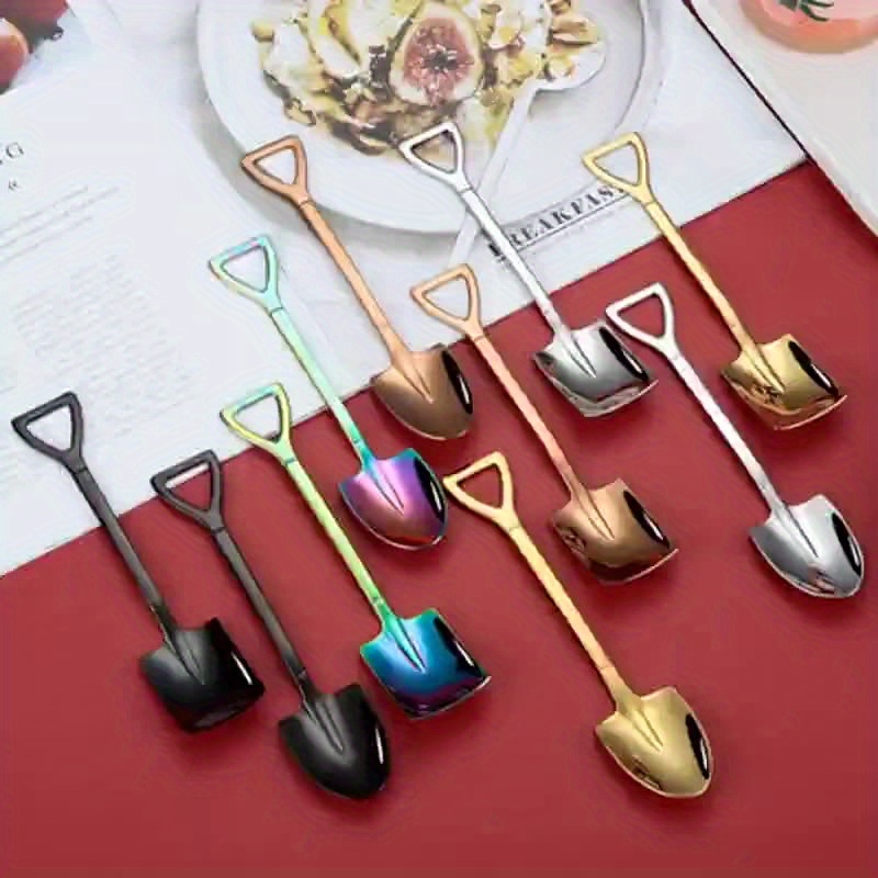 10pcs stainless steel ice cream spoons creative shovel design metal kitchen tools set for desserts tea coffee home kitchen restaurant use details 0