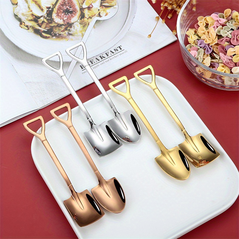 10pcs stainless steel ice cream spoons creative shovel design metal kitchen tools set for desserts tea coffee home kitchen restaurant use details 6