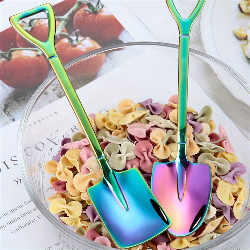 10pcs stainless steel ice cream spoons creative shovel design metal kitchen tools set for desserts tea coffee home kitchen restaurant use details 7