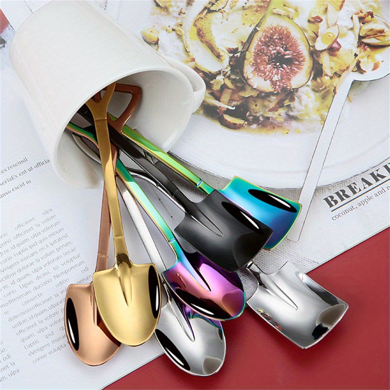 10pcs stainless steel ice cream spoons creative shovel design metal kitchen tools set for desserts tea coffee home kitchen restaurant use details 8