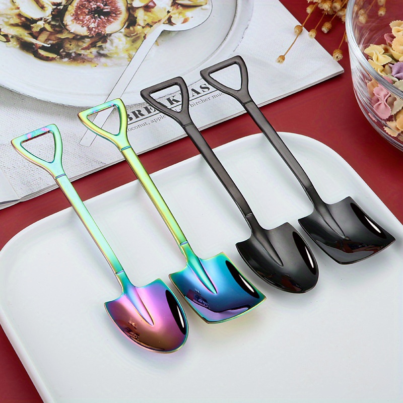 10pcs stainless steel ice cream spoons creative shovel design metal kitchen tools set for desserts tea coffee home kitchen restaurant use details 9