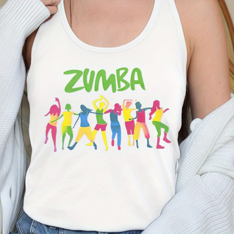 

1pc Women's Zumba Print Tank Top - Breathable Polyester Crew Neck Sleeveless Shirt, Knit Fabric, Soft Fashion Printed Vest For Spring/summer