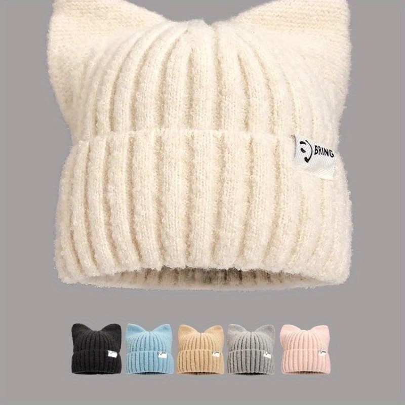 

Cat Ear Knitted Unisex Ear Skull Cap Striped , , Non-stretch, Washable