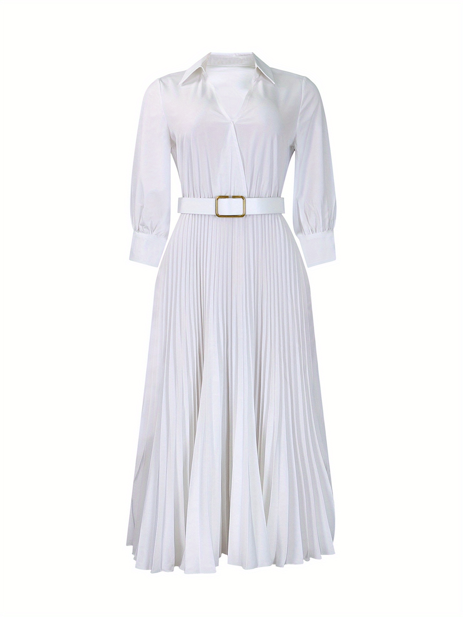 Womens Summer Casual Maxi Dress 3 4 Sleeve Pleated Loose Fit