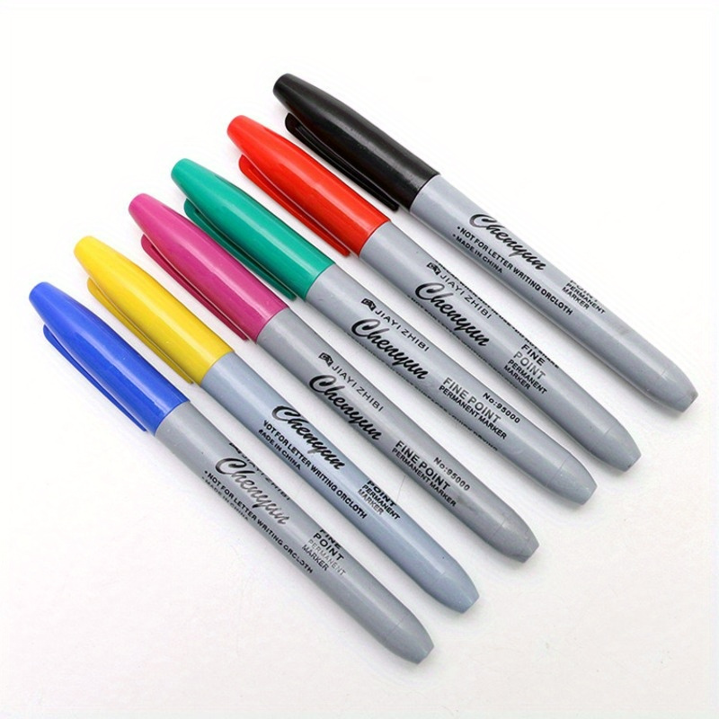 

6-piece Set Of Waterproof, Fast-drying, Fade-resistant Thin-tip Permanent Markers - Mixed Colors, Non-feathered For Office, Classroom, And Home Use - 14 And Up