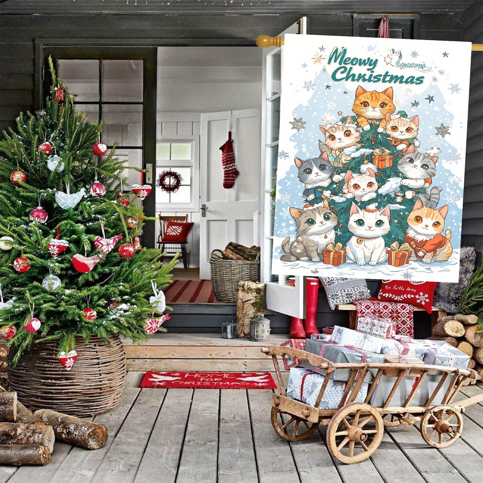 decoración navideña navidad gato 28 × Temu Spain