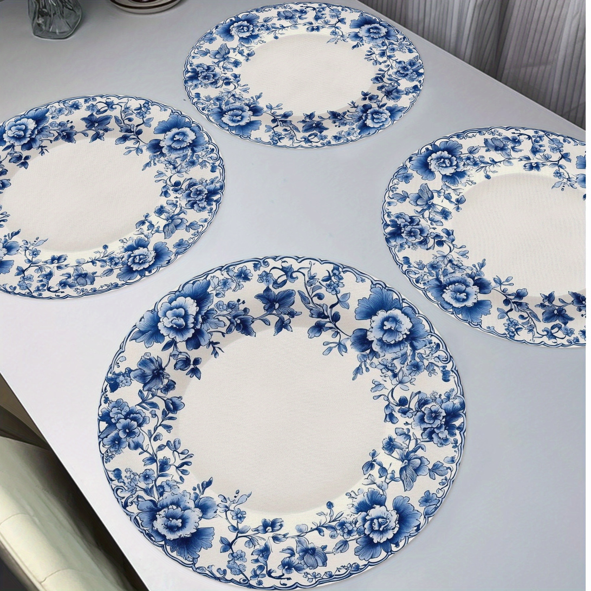 

4-pack Blue Floral Mandala Wreath Round Placemats, Hand Wash Only, Polyester Woven Non-slip Heat Resistant Table Mats For Dining, Kitchen, Home, Party, Hotel, Restaurant Decor - 15