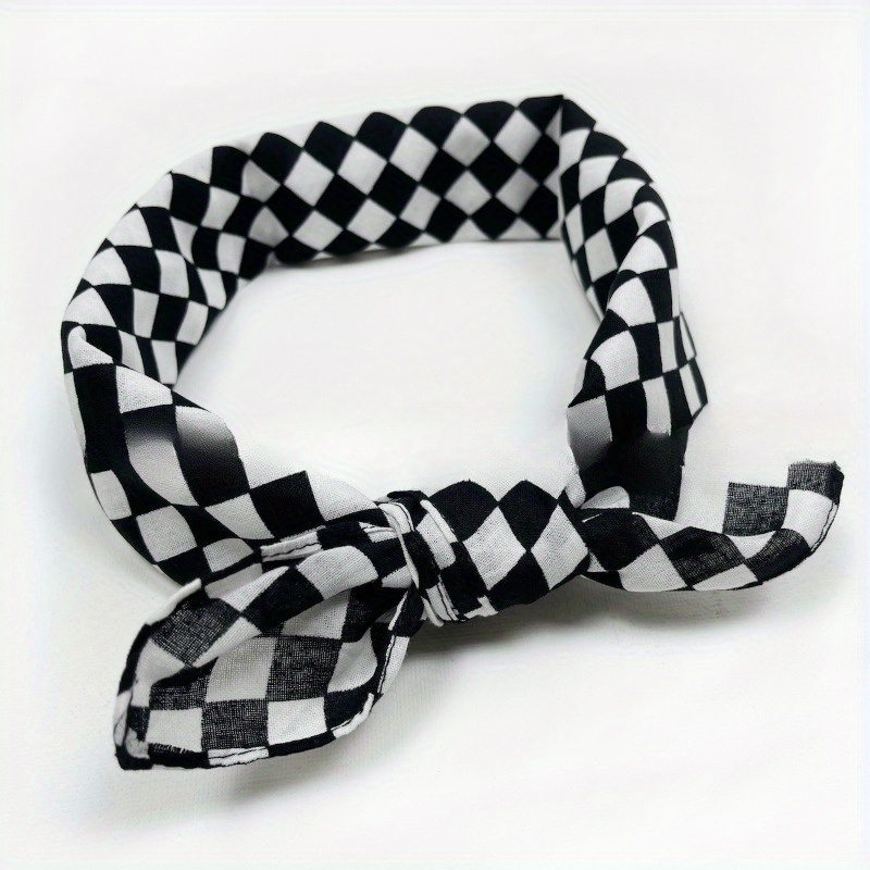 Image of Black And White Checkered Hip-hop Headscarf, Checkerboard Pattern, Pure Square Scarf, Headscarf, Dance Headscarf, Headband, Scarf, And Scarf (1pc)