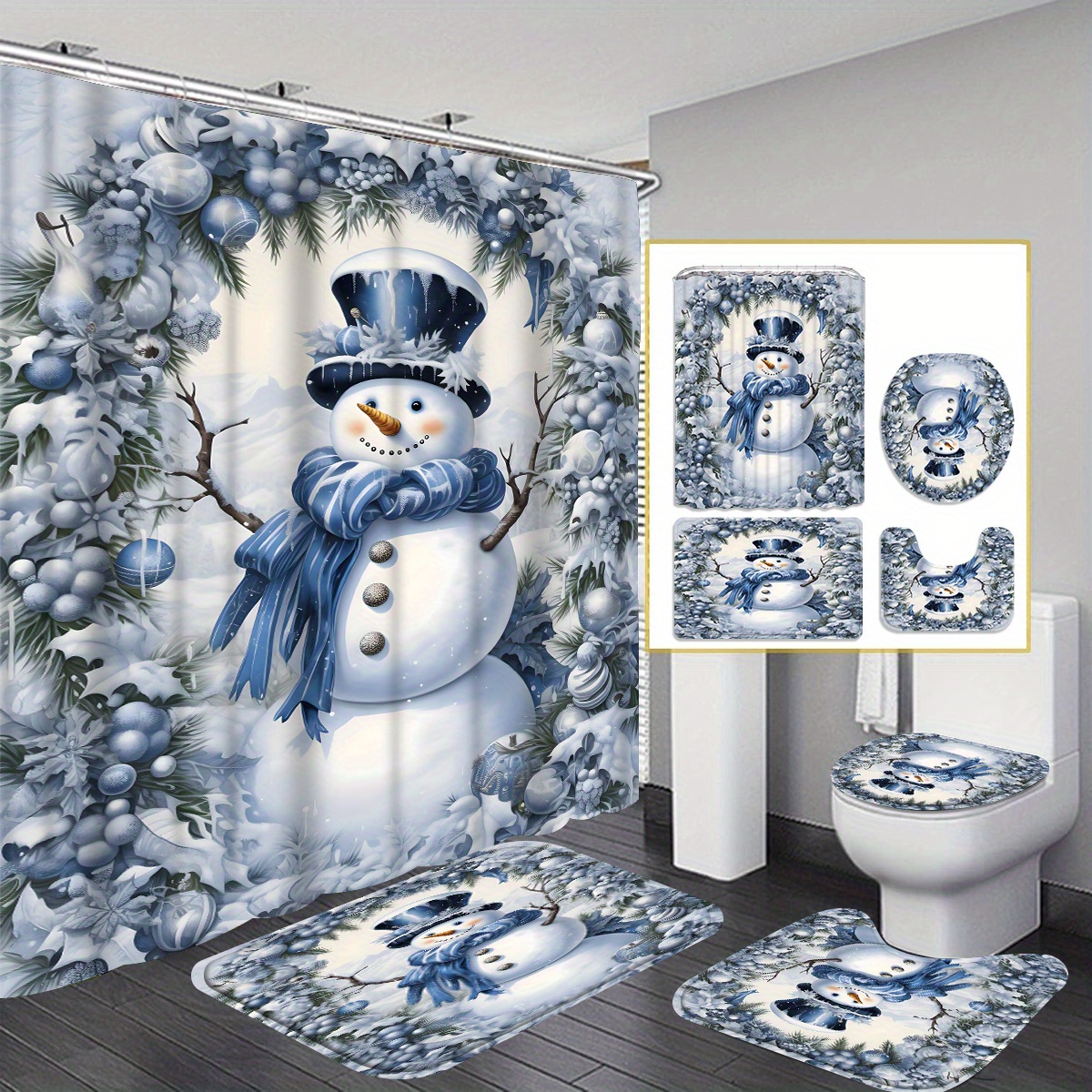 

1/4pcs Set Of Bathroom Curtains, 12 , Christmas Snowman Pattern Bathroom Curtains, Bathroom , Seat Covers, Bathroom Dividers, Decoration