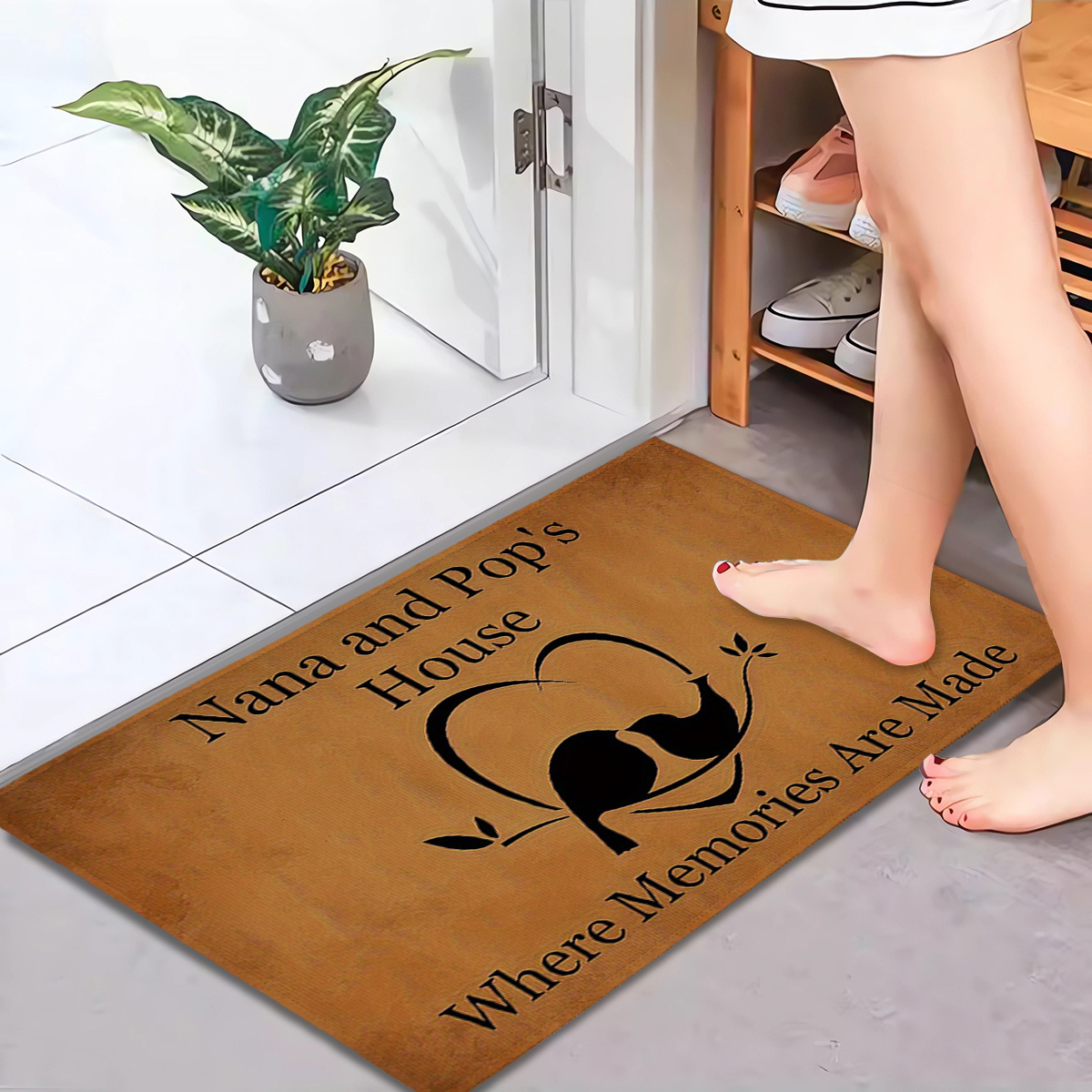 

1pc And House Welcome Doormat - Heart And , Non-slip, Absorbent, Easy Clean - Polyester Carpet For Entryway, Bedroom, Farmhouse - Indoor Use