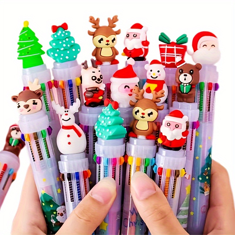 

18-pack Christmas Retractable Ballpoint Pens Point, Round Body, Plastic Material, Assorted Holiday Charms, 10- Refills, Cute Stationery Gift Set For Students