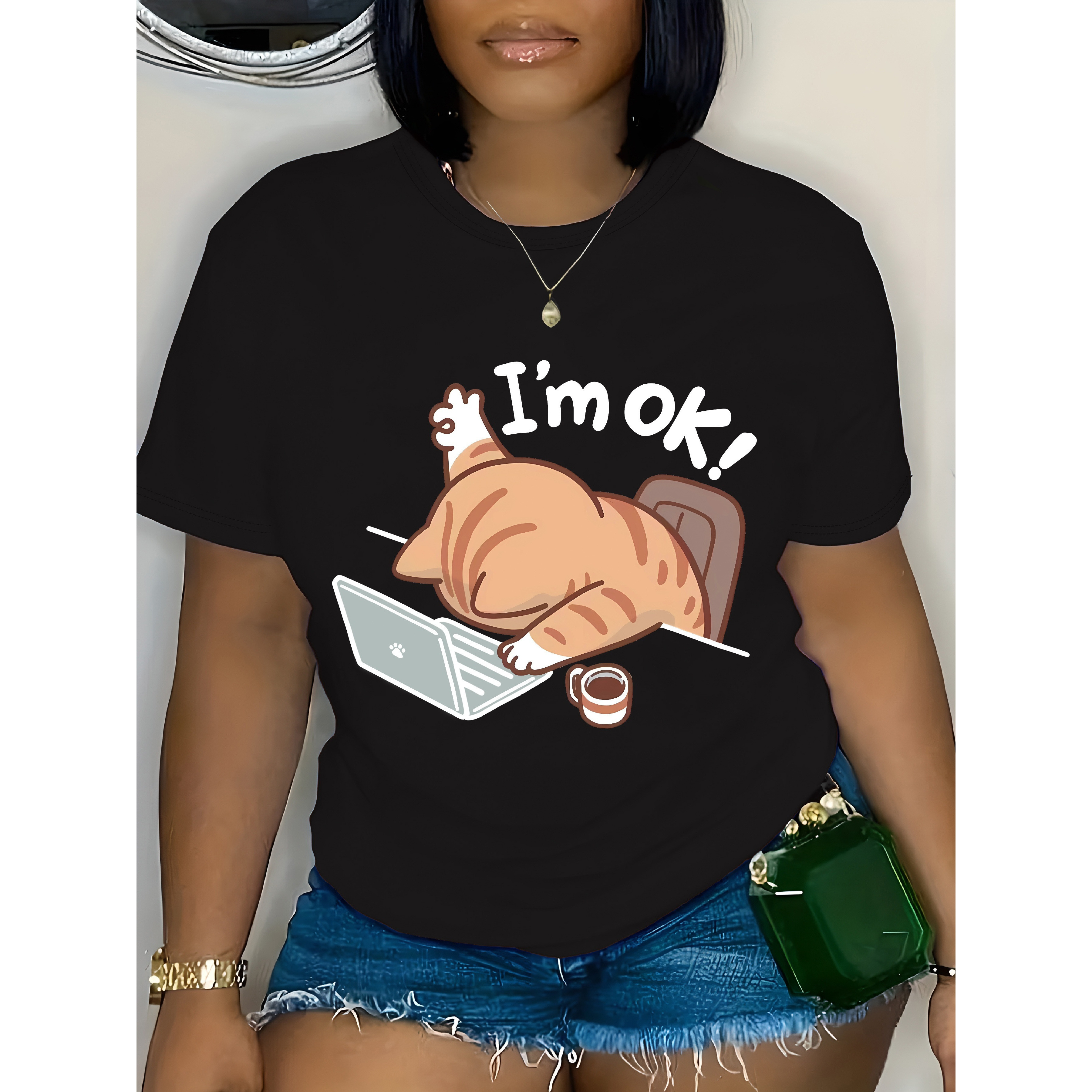 

Size Cat& '' Graphic Tee- , Top For Women- For & Summer