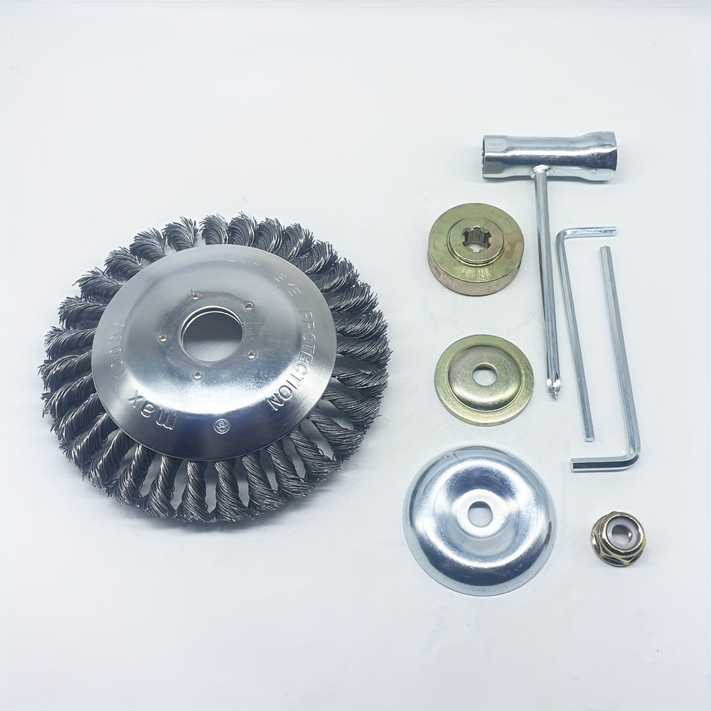 Image of Rotating Joint Brush Set, 15.24cm & 20.32cm Steel Wire Trimmer Heads For Rust Removal And Grass Cutting - Gasoline Powered Outdoor Lawn Care Equipment