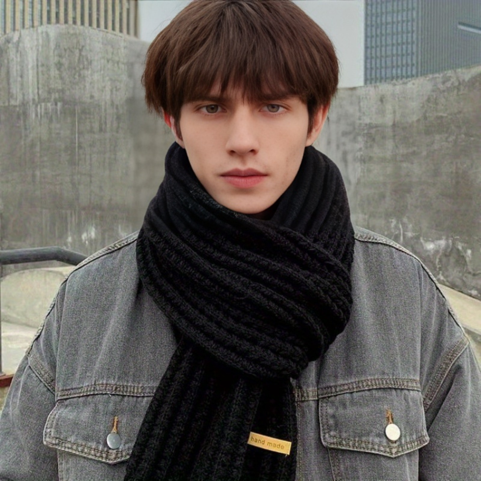 1pc Vintage Acrylic Scarf Soft Warm Long Winter Scarf, Elastic Windproof  Solid for Hand Washable 100% Acrylic No Feathers, Winter Scarves,