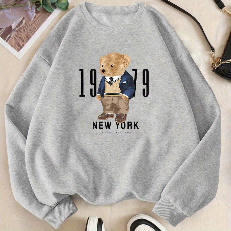 

Bear & Letter Sweatshirt, Long Top For & , Women's Clothing