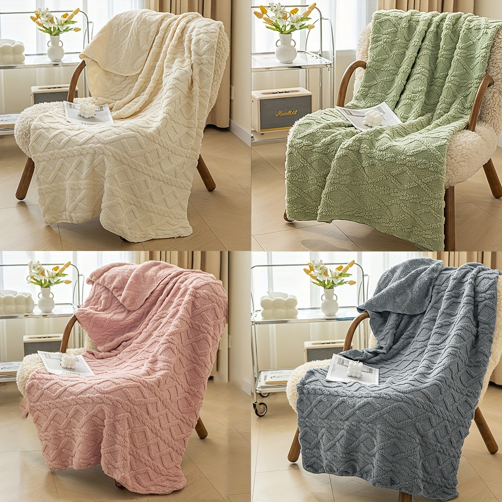 1pc lamb fleece blanket non woven coral fleece plush thick warm 3d geometric pattern soft cozy flannel throw for   contemporary style multifunctional for bed couch travel polyester   hand wash only details 0