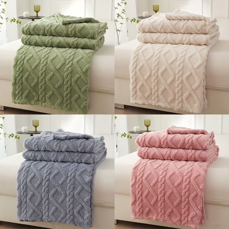 1pc lamb fleece blanket non woven coral fleece plush thick warm 3d geometric pattern soft cozy flannel throw for   contemporary style multifunctional for bed couch travel polyester   hand wash only details 2