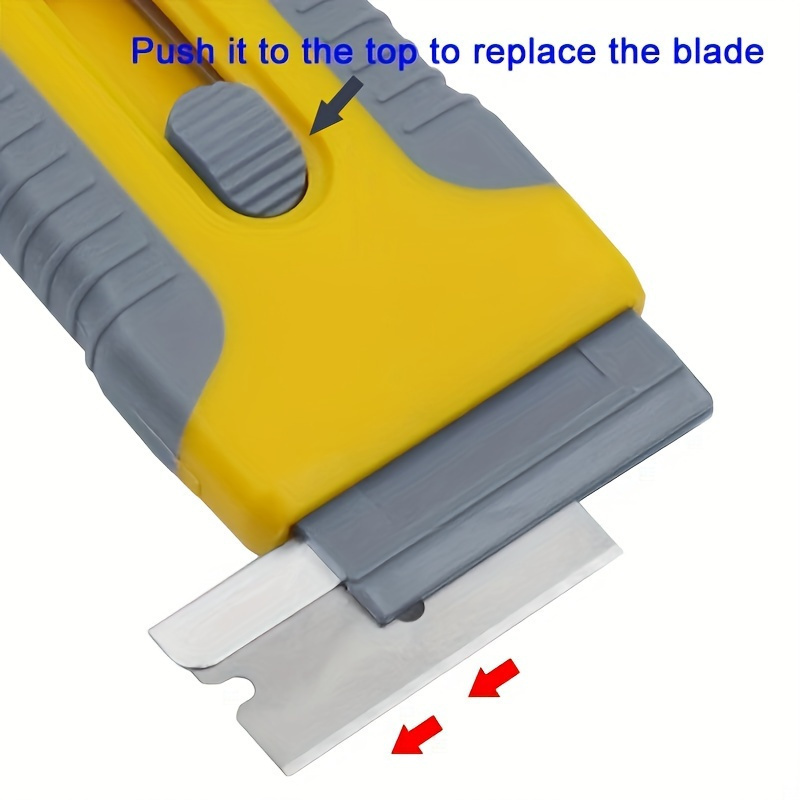 multi purpose   scraper tool ideal for paint stripping window glass cleaning stovetop maintenance   stainless     yellow orange window cleaning aid   design stainless steel blade details 4