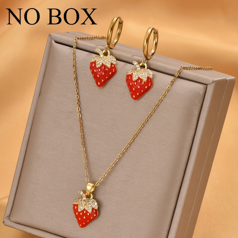 

3- Jewelry Set, Pendant Necklace And , Copper & Synthetic Zirconia, Steel Accessories For , Parties, ,