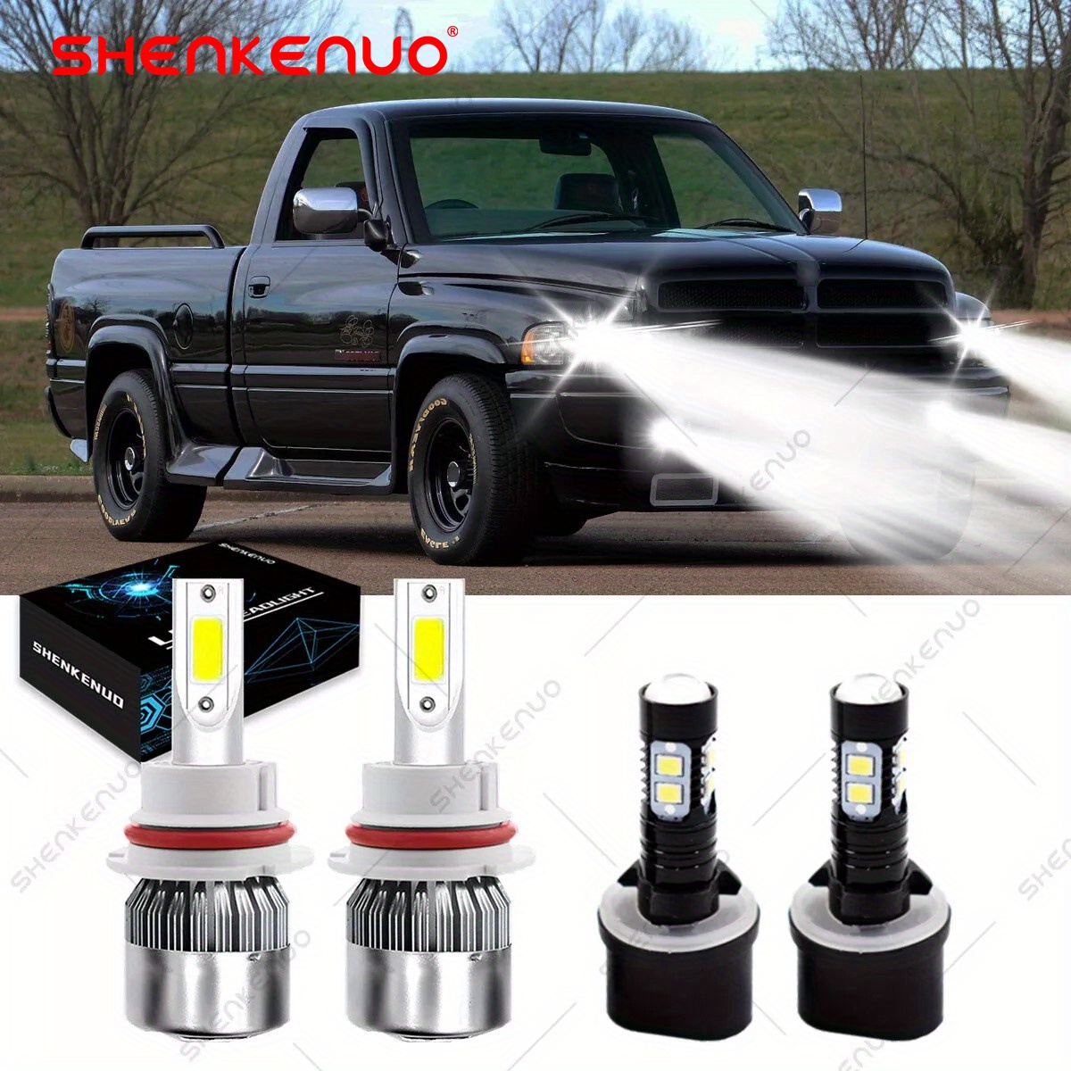 TEMU For For 1500 2500 3500 1994-2001 4pcs Led Headlight High/low Beam + Fog Light Bulbs Combo, 6000k White Super Plug And Play, Without Battery