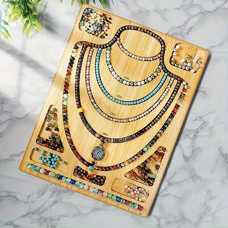 

Bamboo Jewelry Design Board - Diy Beading Tray For Bracelets & Necklaces, Perfect Gift For Girlfriend On Valentine's Day, Christmas, New Year