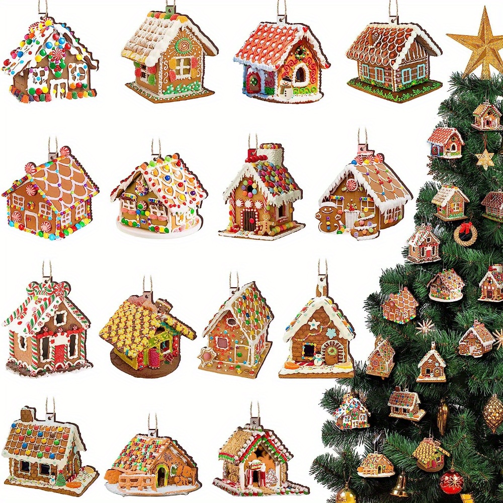 

15pc Wooden Ornaments - Christmas Hanging Pendants, Wood Decorations, Hanging , No Needed