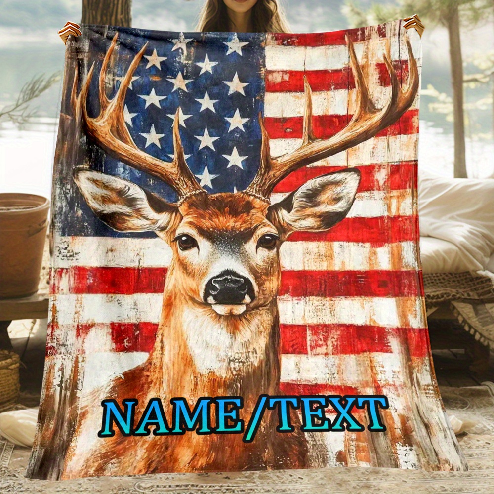 

Personalized American Reindeer Flannel Throw Blanket - Soft, Lightweight & For Couch, Bed, Travel & Office - Custom Name Option - Perfect Gift For Family & Friends