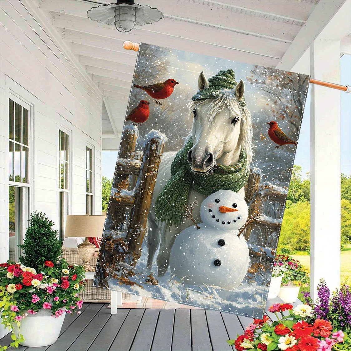 

Christmas Seasonal - 28 X 40 Double- Polyester , Snowman, And Red - , - Decorative For And (1pc)