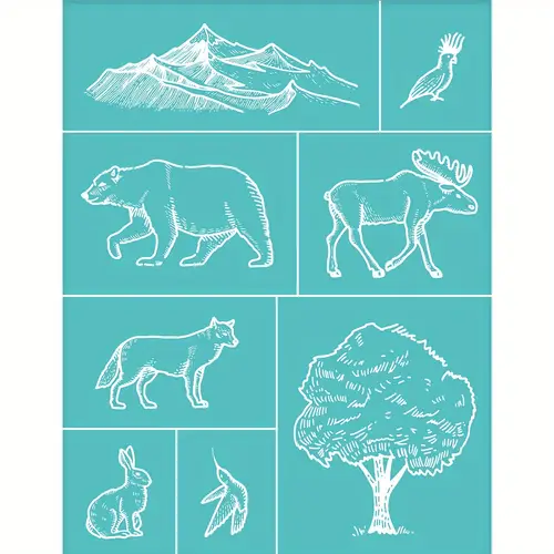 2pcs self silk screen printing stencil for painting on wood decoration t shirt fabric turquoise animal pattern 28x22cm