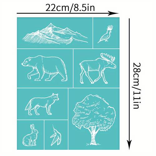 2pcs self silk screen printing stencil for painting on wood decoration t shirt fabric turquoise animal pattern 28x22cm