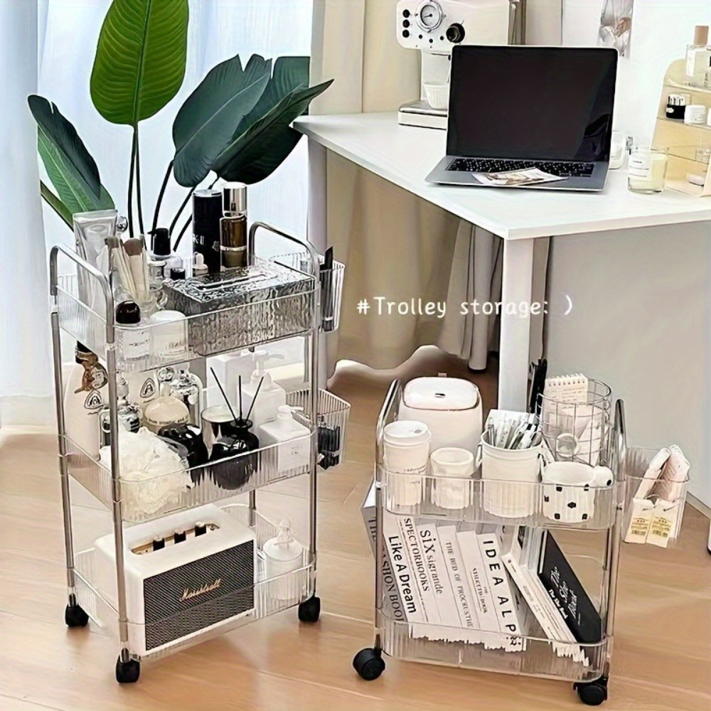 

Large Acrylic Rolling Utility Cart - 3-4 Tier Rectangular Matte Storage Organizer For Office, Kitchen & Bathroom - With Wheels, Rolling, Storage Cart