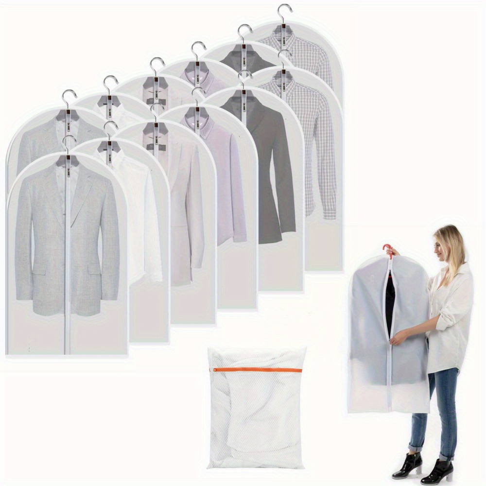 

13pcs/ Set Garment Bags For Hanging Clothes, Set Of 12 Suit Bags Dust-resistant Clothes Cover Bags Breathable Clothes Protectors With Zipper For Closet Storage