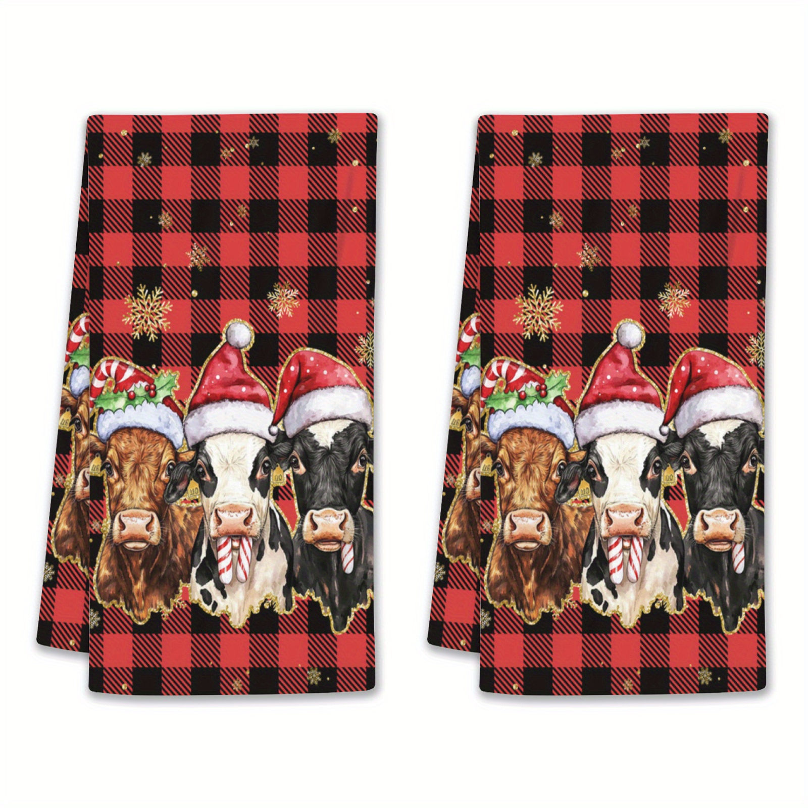 

2pcs Christmas Kitchen Towels Dish Towels, 18 X 26 Inch Red Cow Wearing Santa Hat Tea Towel Bath Towel Hand Towel For Housewarming Holiday Gift Farm Christmas Decoration