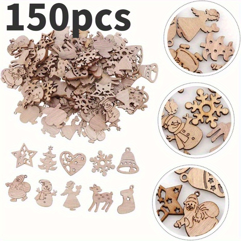 Image of 150pcs Vintage Christmas Wooden Ornaments - Santa-themed Mini Hanging Tags For Holiday Decorations, No Battery Needed, Best For Christmas
