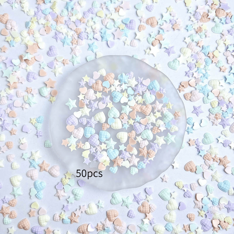 Random Size Mixed 50pcs Style Resin Heart Nail Charms Flat Colorful Nail Additions
