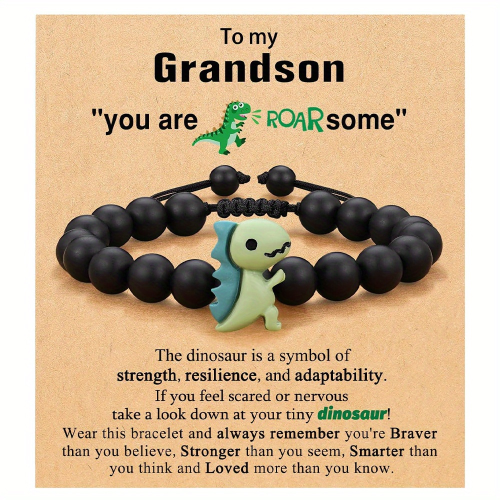 

[ Charm] Adjustable Handmade Black Wooden Bead Bracelet With Cute Green Dinosaur Charm - Inspirational Gift For , Birthdays, Anniversaries, Valentine's Day, And Christmas