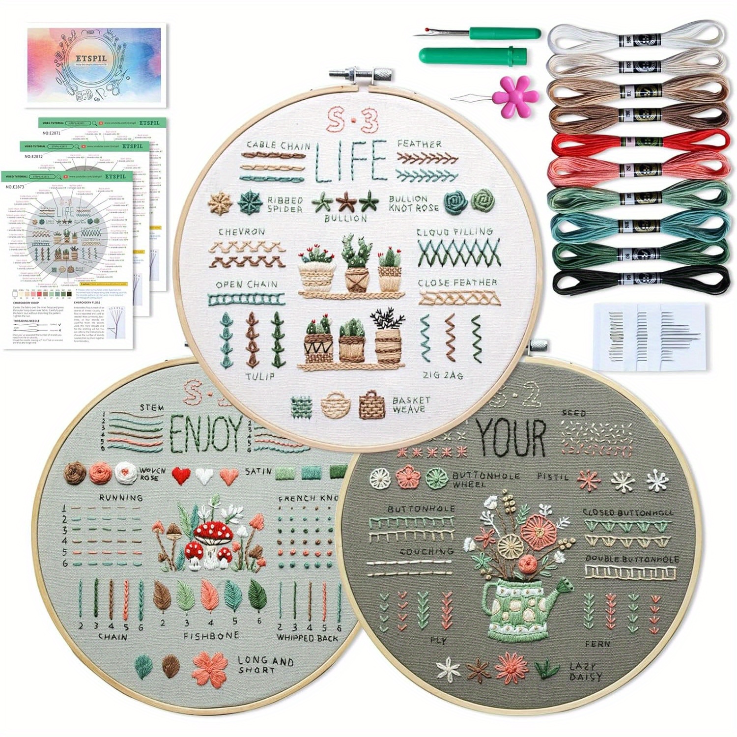 

3 Embroidery Kits Adults, 33 Diy Kit , Embroidery , ,