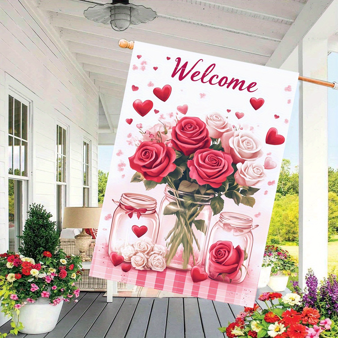 

1pc, 28x40 Double- Polyester , 's Day And Hearts , Decoration, , No Needed