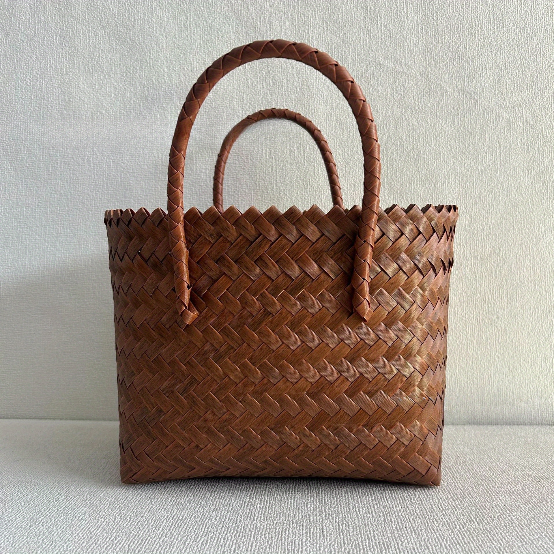 TEMU Handmade Woven Straw Satchel Handbag - Large Capacity Basket Tote, Unlined Simple Versatile Women's Carryall Bag