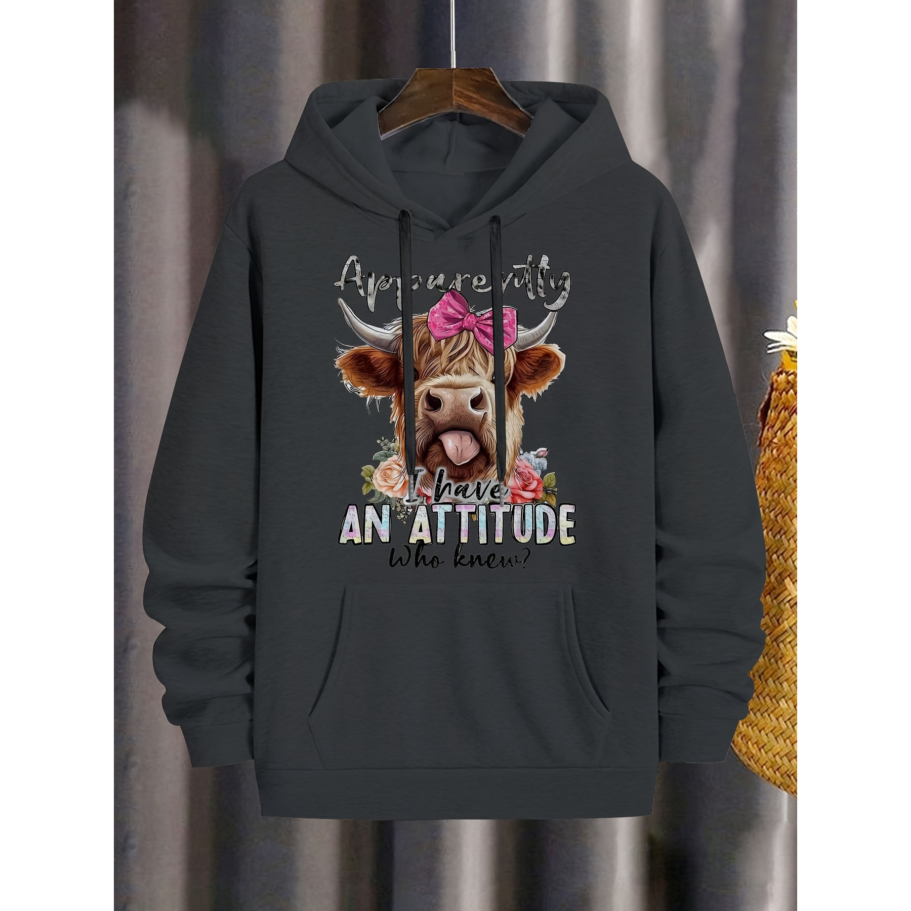 

Highland Cow Printed Plus Size Hoodie Long Sleeve Casual Sweater With Pockets Soft And Comfortable Perfect Gift