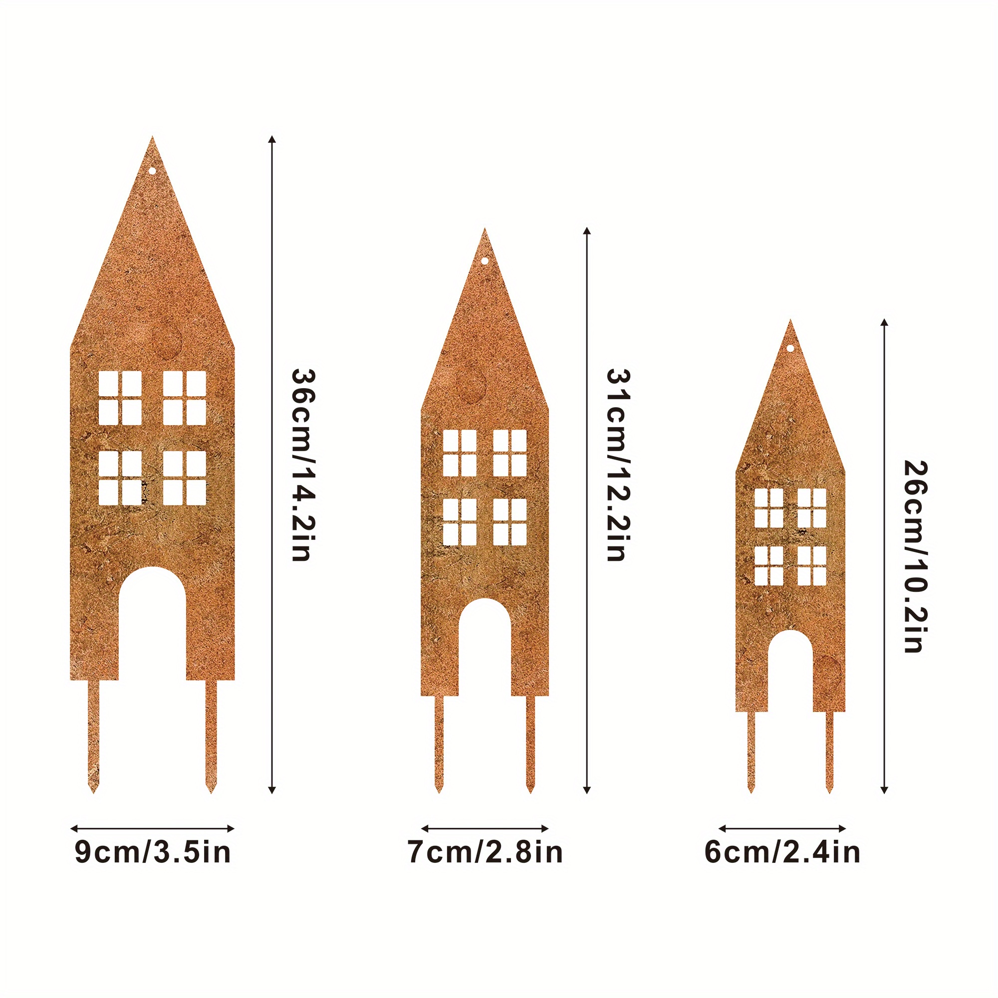 Image of 3pcs Set Rustic Metal Rust Color Castle Garden Card Decoration, Suitable For Outdoor Decoration, Courtyards, Courtyards And