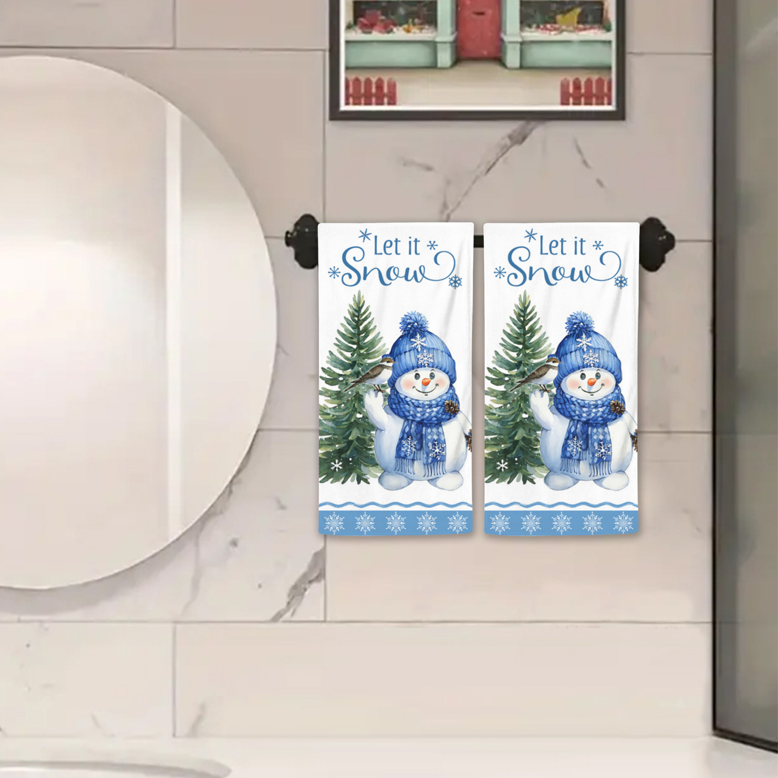

2pcs Christmas Kitchen Towels - Blue Snowman & Christmas , Decor & Bathroom, Christmas Decor