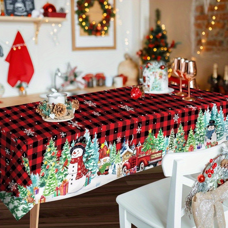 

Christmas Tablecloth - Snowman, & | Checkered Polyester | & | | & - For Dining & Picnics