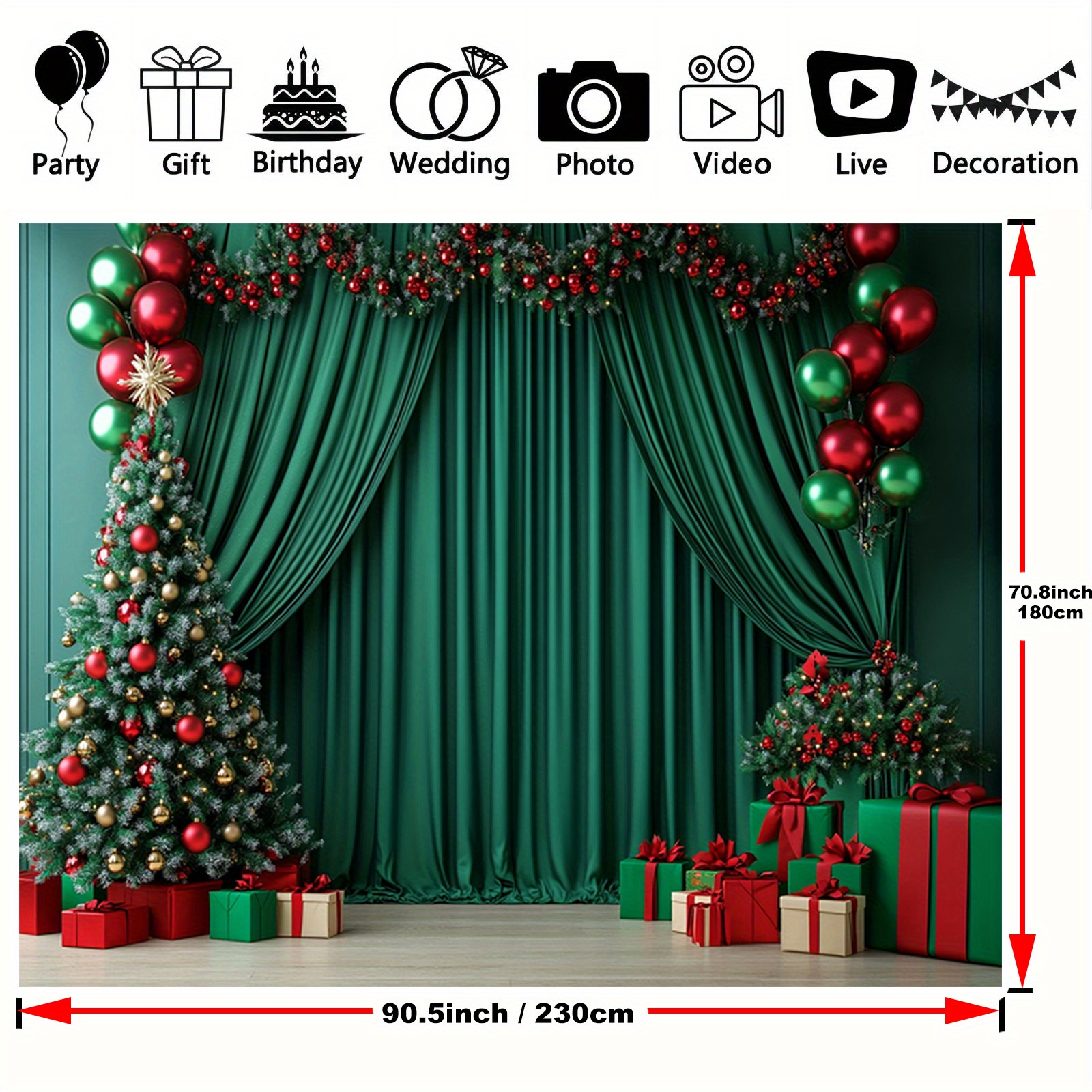 TEMU Green Backdrop Decoration Banner - 39x59 Multipurpose Decor For Wedding, Birthday, Anniversary, Bridal - Christmas, , New Year, Valentine's Day - No Electricity Needed